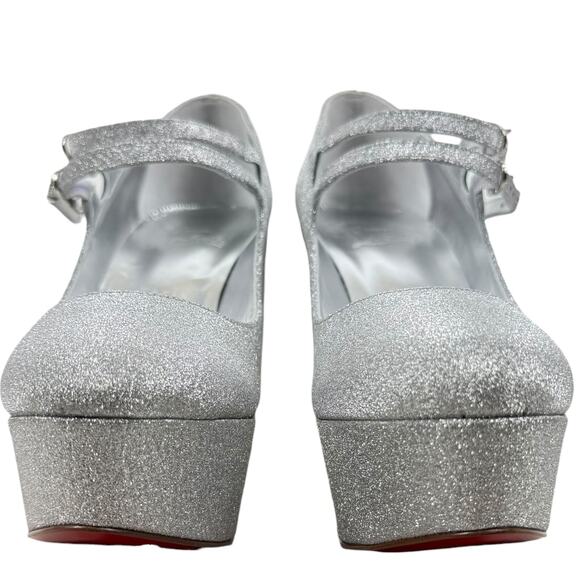 New Christian Louboutin Movida Jane Glitter Platfrom Pumps Silver Size 38.5 - Picture 4 of 10